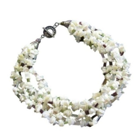 Seven Strand Mother Of PearlPeridotGarnet Gemstone Bead Silver 925 Necklace